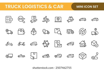 Truck Logistics and Car related modern icon set. Transportation editable line icon illustration collection