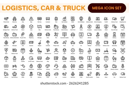 Truck Logistics and Car related modern icon set. editable line icon illustration collection