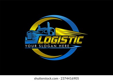 truck logistics, cargo, container, delivery logo template silhouette abstract isolated on black background, company, business logo