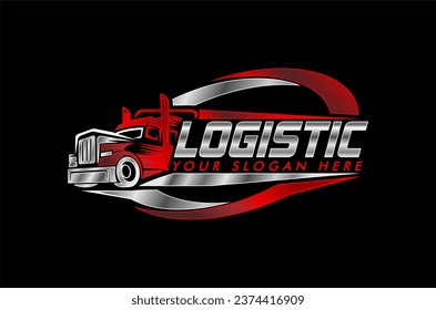 LKW-Logistik, Ladung, Container, abstrakte Silhouette-Vorlage einzeln auf schwarzem Hintergrund, Firmenlogo