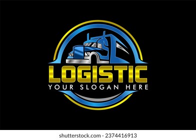 truck logistics, cargo, container, delivery logo template silhouette abstract isolated on black background, company, business logo