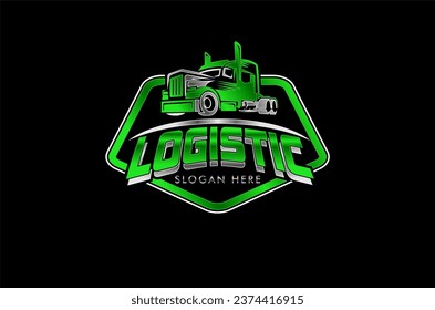 truck logistics, cargo, container, delivery logo template silhouette abstract isolated on black background, company, business logo