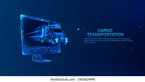 Truck. Logistics and distribution vector color wireframe mesh.Logistics low poly art illustration.Vehicle, transport delivery, cargo logistics concept. Freight transport, international delivery.