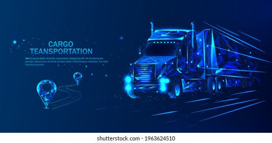 Truck. Logistics and distribution vector color wireframe mesh.Logistics low poly art illustration.Vehicle, transport delivery, cargo logistics concept. Freight transport, international delivery.