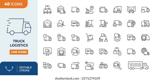 Truck Logistics Line Editable Icons set. Vector illustration	
