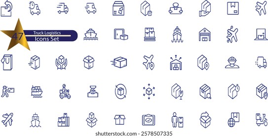 Truck Logistics Line Editable Icons set.