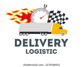 Truck logistics logo. The truck quickly carries parcels