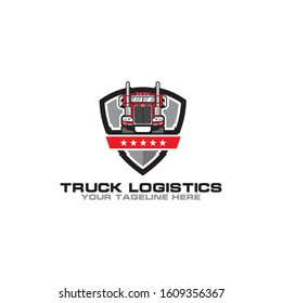 Truck and logistics transportation logo vector design with red and black color