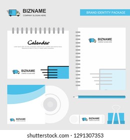 Truck Logo, Calendar Template, CD Cover, Diary and USB Brand Stationary Package Design Vector Template