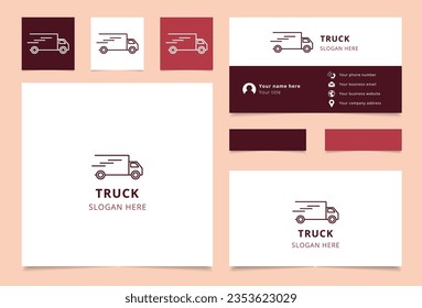 Truck logo design with editable slogan. Branding book and business card template.