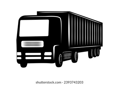 LKW Logo Design, Vektorgrafik Schwarz-Weiß-Farben. Frachttransport und Logistik. Lieferfirma.