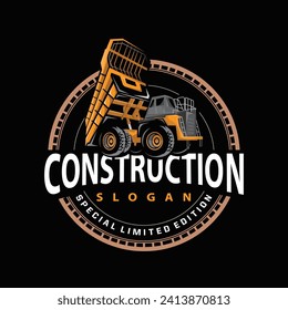 Truck logo heavy vehicle mining truck transportation design vector illustration template