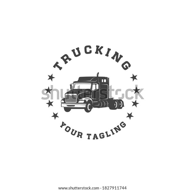 truck\
logo with truck illustration on white\
background