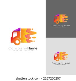 Truck logo with transportation design vector, delivery express