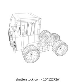 Truck or lorry car. Cargo vehicle model wireframe low poly mesh vector illustration