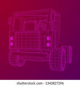 Truck or lorry car. Cargo vehicle model wireframe low poly mesh vector illustration