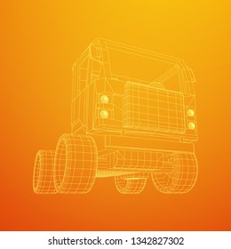 Truck or lorry car. Cargo vehicle model wireframe low poly mesh vector illustration