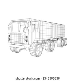 Truck or lorry car. Cargo vehicle model wireframe low poly mesh vector illustration