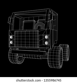 Truck or lorry car. Cargo vehicle model wireframe low poly mesh vector illustration