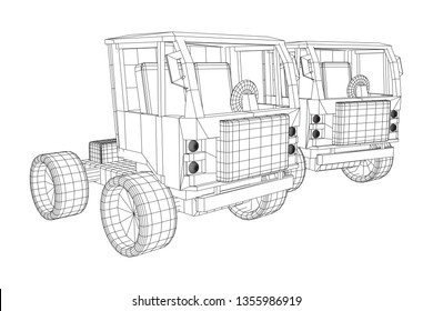 Truck or lorry car. Cargo vehicle model wireframe low poly mesh vector illustration