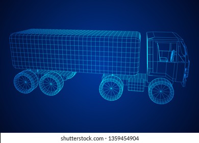 Truck or lorry car. Cargo vehicle model wireframe low poly mesh vector illustration