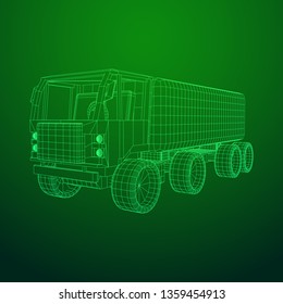 Truck or lorry car. Cargo vehicle model wireframe low poly mesh vector illustration