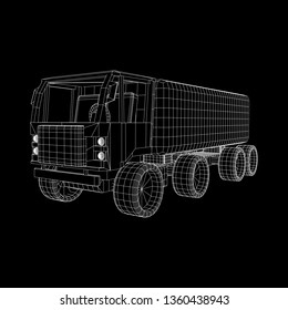 Truck or lorry car. Cargo vehicle model wireframe low poly mesh vector illustration