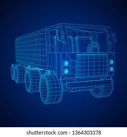 Truck or lorry car. Cargo vehicle model wireframe low poly mesh vector illustration