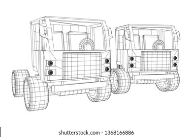 Truck or lorry car. Cargo vehicle model wireframe low poly mesh vector illustration