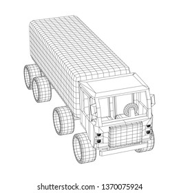 Truck or lorry car. Cargo vehicle model wireframe low poly mesh vector illustration