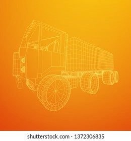 Truck or lorry car. Cargo vehicle model wireframe low poly mesh vector illustration