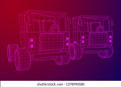 Truck or lorry car. Cargo vehicle model wireframe low poly mesh vector illustration