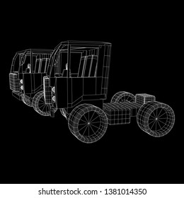 Truck or lorry car. Cargo vehicle model wireframe low poly mesh vector illustration