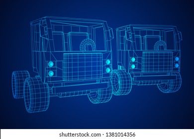 Truck or lorry car. Cargo vehicle model wireframe low poly mesh vector illustration