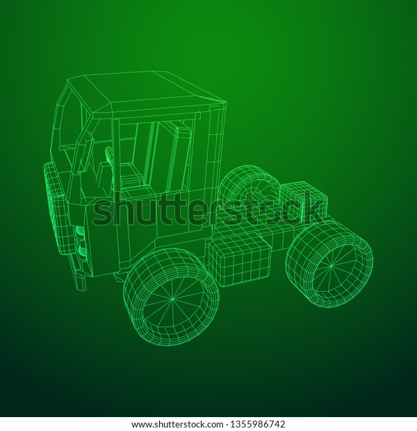 Truck or lorry car. Cargo vehicle model\
wireframe low poly mesh vector\
illustration