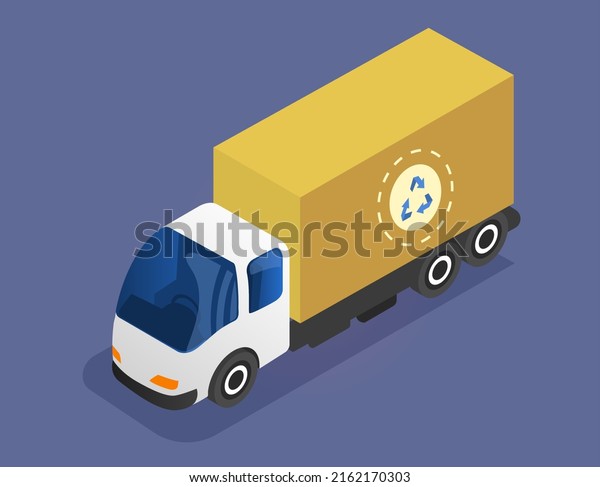 Truck, lorry icon with recycle sign. Delivery,\
logistics concept. Wagon with trailer for transporting, garbage\
removal. Vehicle for transpportation and shipping. Delivery of\
parcels by transport
