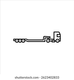 caminhão com ícone de contorno de reboque lowboy. ilustração linha preta do reboque lowboy.