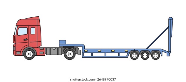 Caminhão com reboque lowboy. Ilustração vetorial