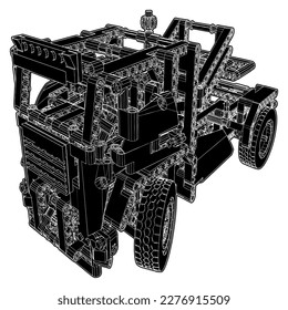 Truck Made By Blocks Vector 01. Toy Building Block, Bricks For Children. Vector Isometric Illustration. Bricks Isolated On White Background.