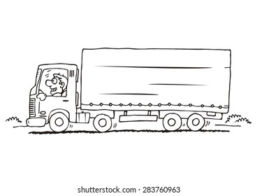 truck with man, funny vector illustration