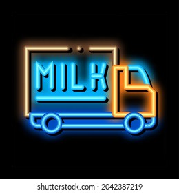 truck with milk neon light sign vector. Glowing bright icon truck with milk sign. transparent symbol illustration