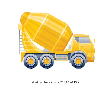 Truck mixer for cement and concrete. 3d vector toy car. Construction cement mixer machine. Isolated on white background. Cartoon icon illustration. Cute baby boy toy truck for fun game. Building car