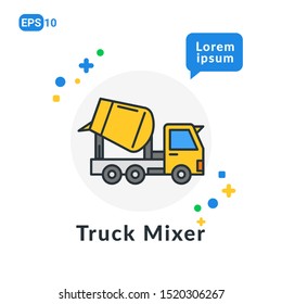 Truck Mixer Construction Tool Flat icon . Used For web, logo, mobile app, User Interface and Infographic