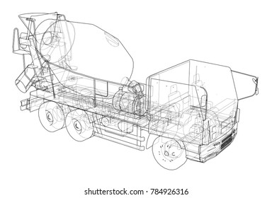 Truck mixer sketch. Vector rendering of 3d. The layers of visible and invisible lines are separated