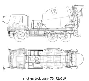 Truck mixer sketch. Vector rendering of 3d. The layers of visible and invisible lines are separated