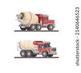 Truck mixer two angle collection set illustration vector