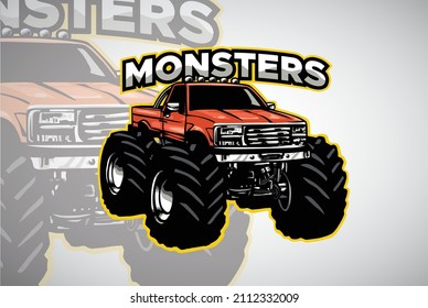 Truck Monster Beefy Truck Bigfoot Tractor Logo Design Vector Illustration