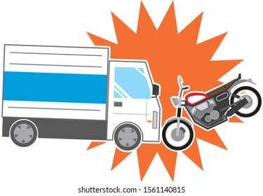 Truck and motorcycle collision accident illustration