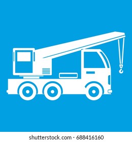 Truck mounted crane icon white isolated on blue background vector illustration