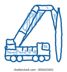 truck mounted crane sketch icon vector. Hand drawn blue doodle line art truck mounted crane sign. isolated symbol illustration